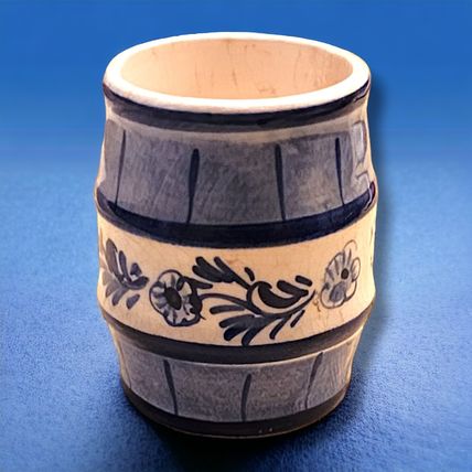 Vintage Signed Delft Blue Hand Painted Barrel Shaped Shot Glass Toothpick Holder