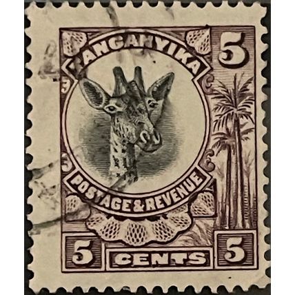 Tanganyika KGV 1922 5c Slate Purple & Black Used #2 SG 74 giraffe postage stamp