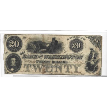 1861 Bank of Washington, North Carolina $20.00 Bill VF