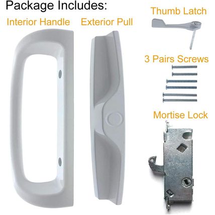 Patio Door Handle Set + Mortise Lock 45° Perfect Replacement for Sliding Glass D