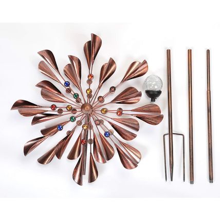 Large 79In Copper Kinetic Wind Spinner Multi-Color Seasonal LED Lighting Solar P