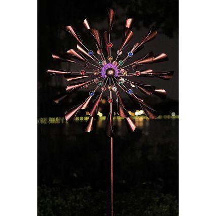 Large 79In Copper Kinetic Wind Spinner Multi-Color Seasonal LED Lighting Solar P