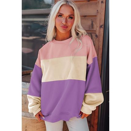 Meadow Mauve Colorblock Patchwork Drop Shoulder Sweatshirt