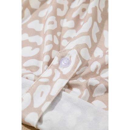 Apricot Leopard Tab Sleeve V Neck Plus Size Top