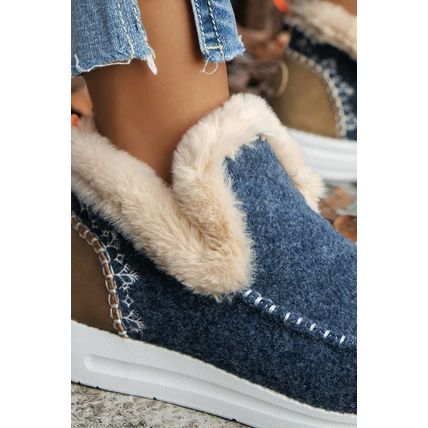 Blue Suede Stitching Patchwork Plush Lined Anklet Boots
