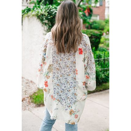 Purple Boho Floral Bishop Sleeve Button Up Loose Shirt