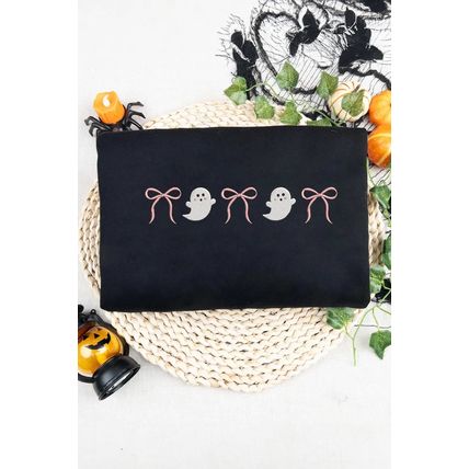 Black Halloween Ghost Bow Embroidered Loose T Shirt