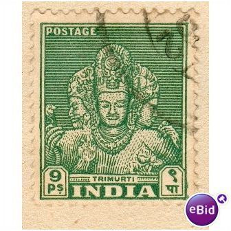 India 1949 - SG 311 - Trimurti 9p green - used
