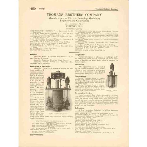 yeomans brothers company 1916 electric sewage ejector vintage catalog