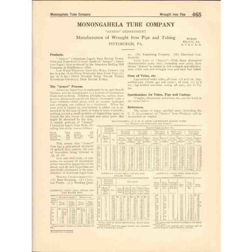 monongahela tube company 1916 armco american ingot vintage catalog