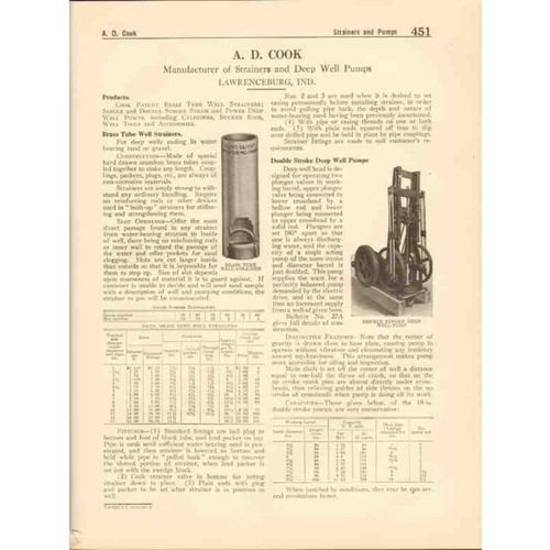a d cook 1916 brass tube well strainers pumps vintage catalog