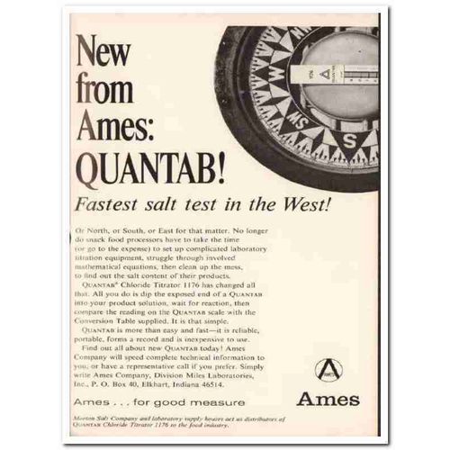 ames company 1967 quantab chloride titrator salt test food vintage ad