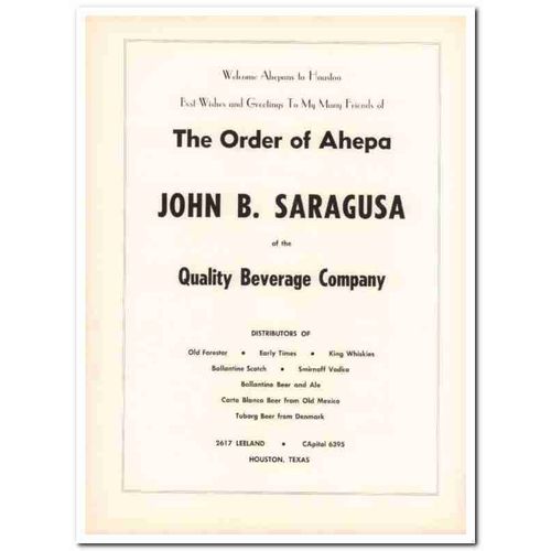 quality beverage company 1953 john b saragusa order ahepa vintage ad