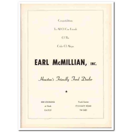 earl mcmillian inc 1953 houston friendly ford dealer cars vintage ad