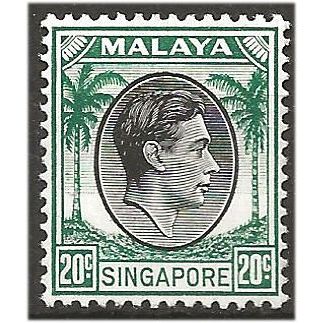 Singapore 1948 SG9 20c Black & Green Perf 14 Mounted Mint . .. .