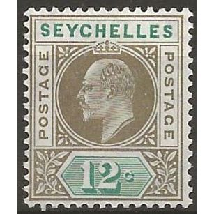 Seychelles 1903 SG49 12c Olive-Sepia & Dull Green Mounted Mint