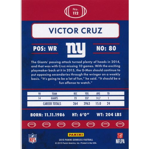 2015 Donruss Football 112 Victor Cruz New York Giants