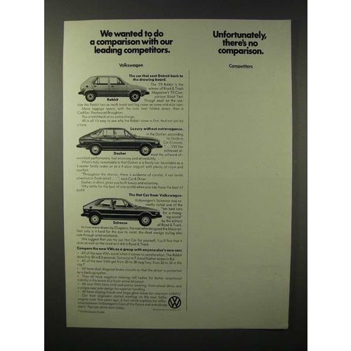 1975 Volkswagen Rabbit, Dasher, Scirocco Car Ad