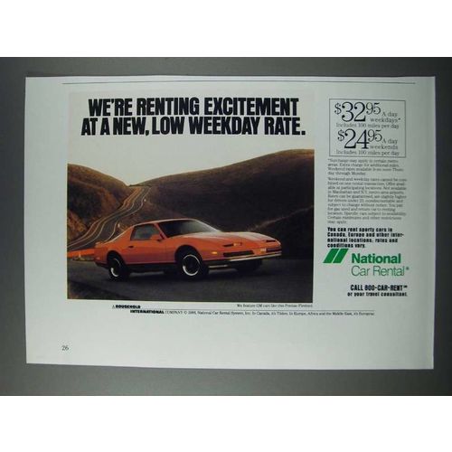 1986 National Car Rental Ad - We're Renting Excitement At a New Weekday Rate