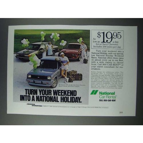 1986 National Car Rental Ad - Turn Your Weekend Into A National Holiday