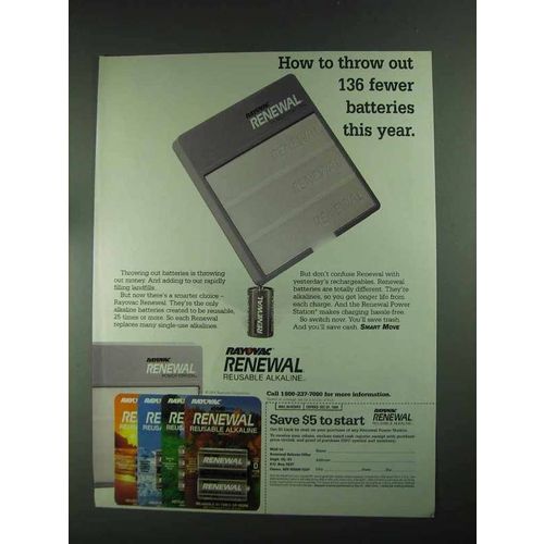1994 Rayovac Renewal Reusable Alkaline Batteries Ad - Throw Out Fewer