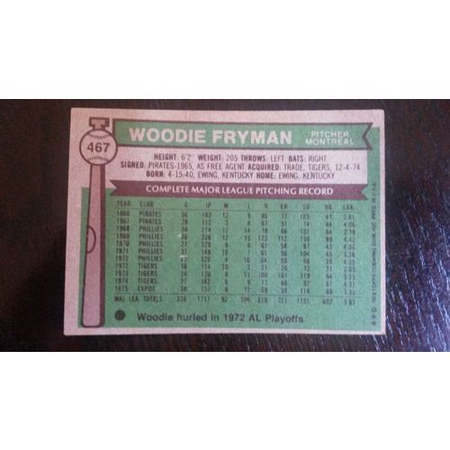 1976 Topps Card # 467 Woodie Fryman Very Good (3) Montreal Expos