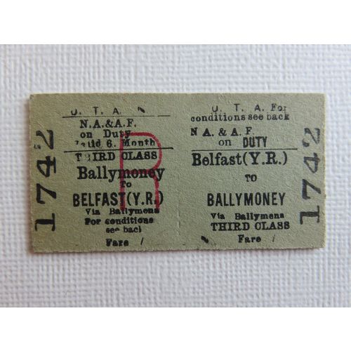 Ulster Transport Authority N.A.&A.F. Belfast(York Rd)-Ballymoney Ticket #60