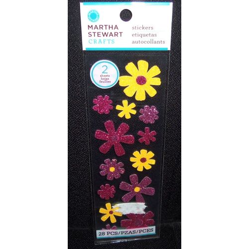 MARTHA STEWART GLITTER ZINNIA FLOWER STICKERS, 2 SHEETS, 28 PCS PER PKG NEW
