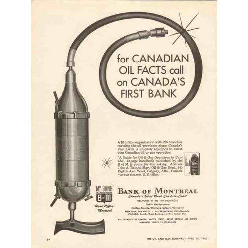 BANK OF MONTREAL 1962 Canadian oil facts 285 branches first vintage ad