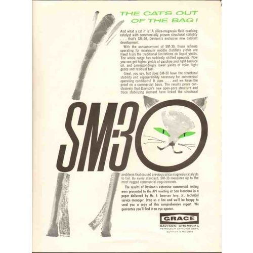 W R GRACE COMPANY 1962 Davison Chemical SM3 silica-magnesia vintage ad