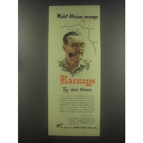 1954 Barneys Tobacco Ad - Midst African swamps