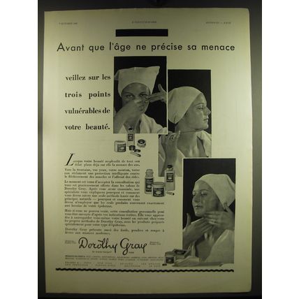 1932 Dorothy Gray Skin Care products Ad - in French - Avant que l'age ne precise