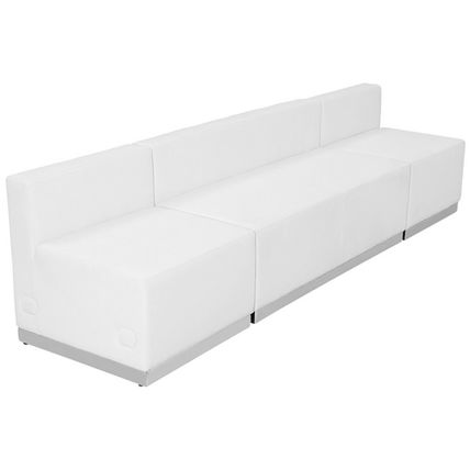 Black White Leather 3 Pc Linear Sectional Reception Office Hotel Conference Room
