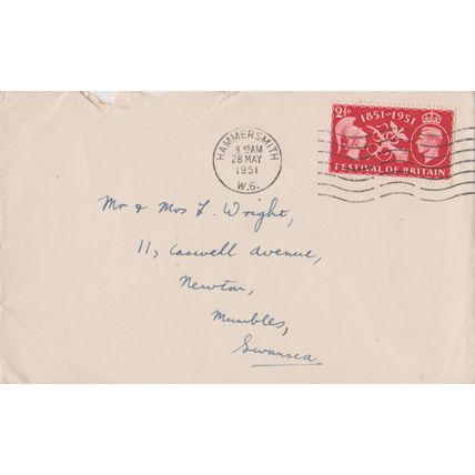 GB 1951 cover with Festival of Britain stamp & Hammersmith postmark