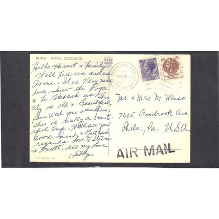 Used Postcard Italy Stamps/2 CV02872