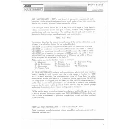 GKN Masterparts Drive Belts Catalogue 1982 MPB104 PDF