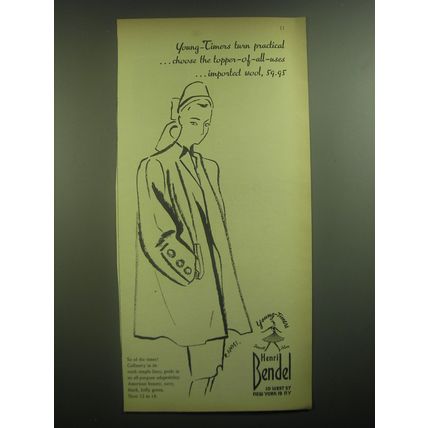 1945 Henri Bendel Young-Timers Fashion Ad - Young-Timers turn practical