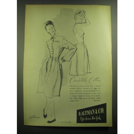 1945 B. Altman & Co. Dress and Jacket Advertisement - art by E. Sloane