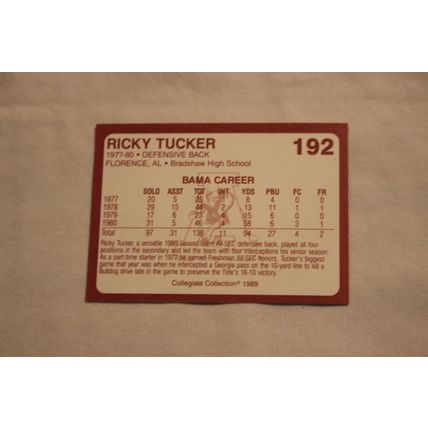 Ricky Tucker 1989 Collegiate Collection Alabama's Finest NO. 192