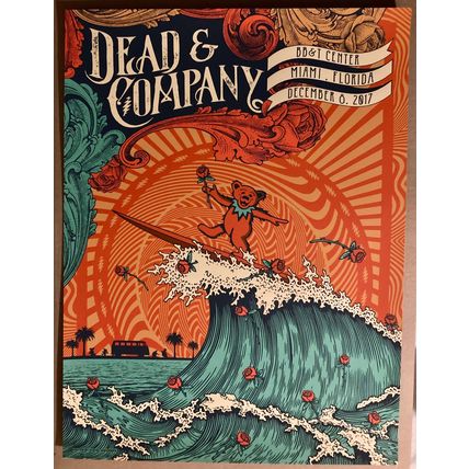 2017 GRATEFUL DEAD & COMPANY MIAMI SURFING BEAR CONCERT POSTER 12/8 #/100 AE S/N
