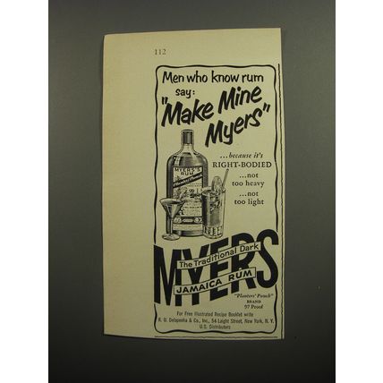 1951 Myers Rum Ad - Men who know rum say: Make Mine Myers