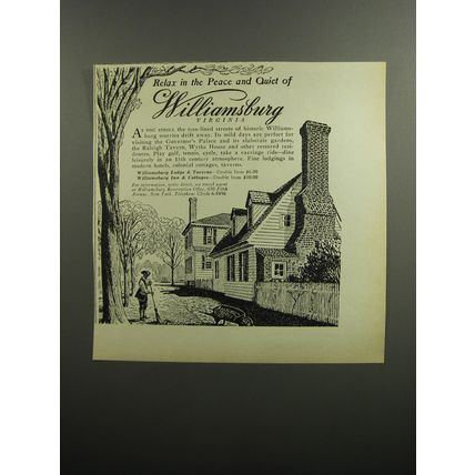 1952 Williamsburg Virginia Ad - Relax in the peace and quiet of Williamsburg