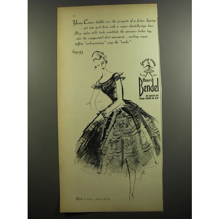 1952 Henri Bendel Young-Timers Dress Ad - Bubble over the prospects