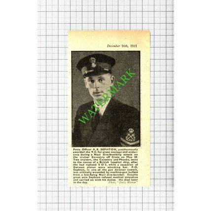 Petty Officer A E Sephton Cruiser Ship COVENTRY - 1941 Small Cutting
