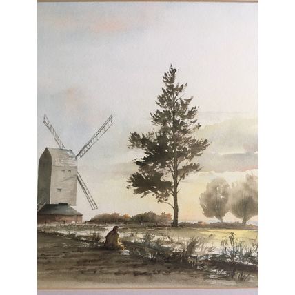 Original Watercolour Painting Cromer Mill Post Mill by Martin Cowan 1981