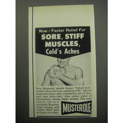 1957 Musterole Analgesic Rub Ad - Now - faster relief for sore, stiff muscles