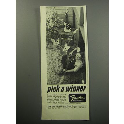 1968 Fender Ad - Mustang, Mustang Bass, Newporter and Bronco Guitar and Amp