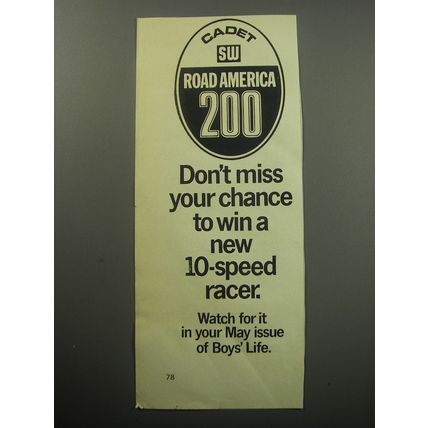 1968 Cadet Bicycle Ad - Cadet SW Road America 200