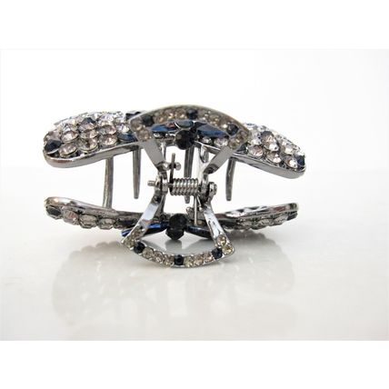 Medium blue or smoke gray crystal bow metal hair claw clip bridal clip