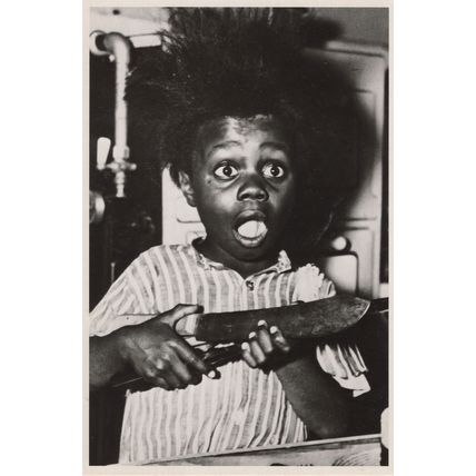 African American Boy Startled Wild Hair Buckwheat Comic Postcard